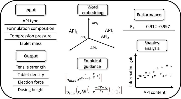 Data-efficient prediction in tableting using word embeddings and empirically-guided neural networks