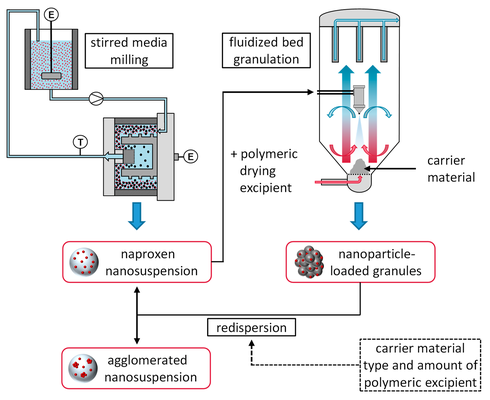 Influence of formulation parameters on redispersibility of naproxen nanoparticles from granules produced in a fluidized bed process